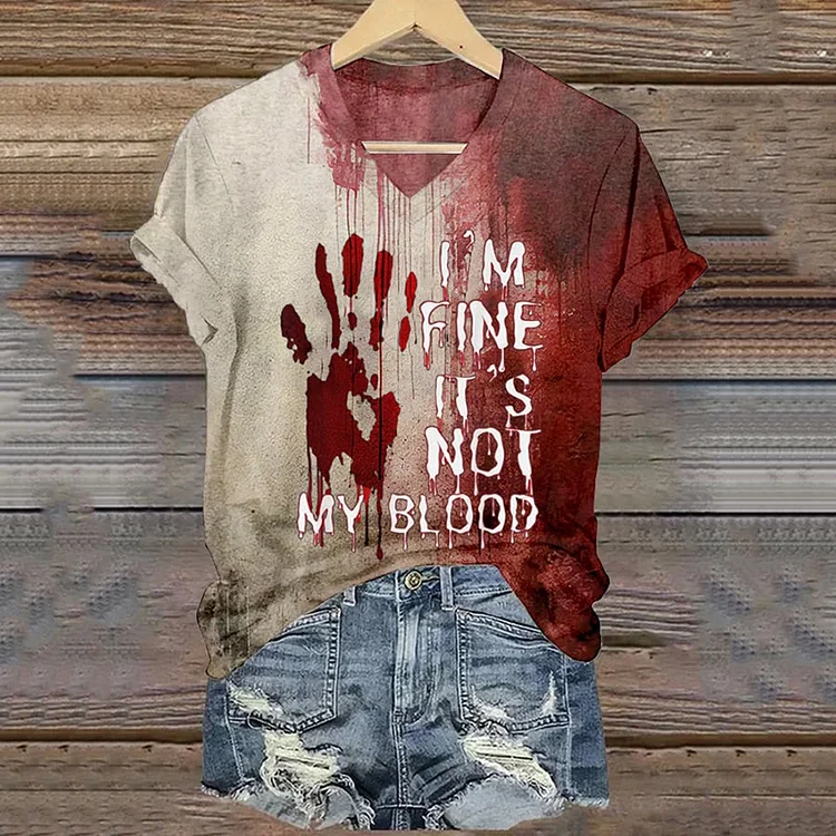 VChics Women's Halloween I'M Fine It's Not My Blood Print T-Shirt