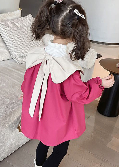 VCSHOES Rose Bow Button Patchwork Cotton Kids Girls Coat Spring