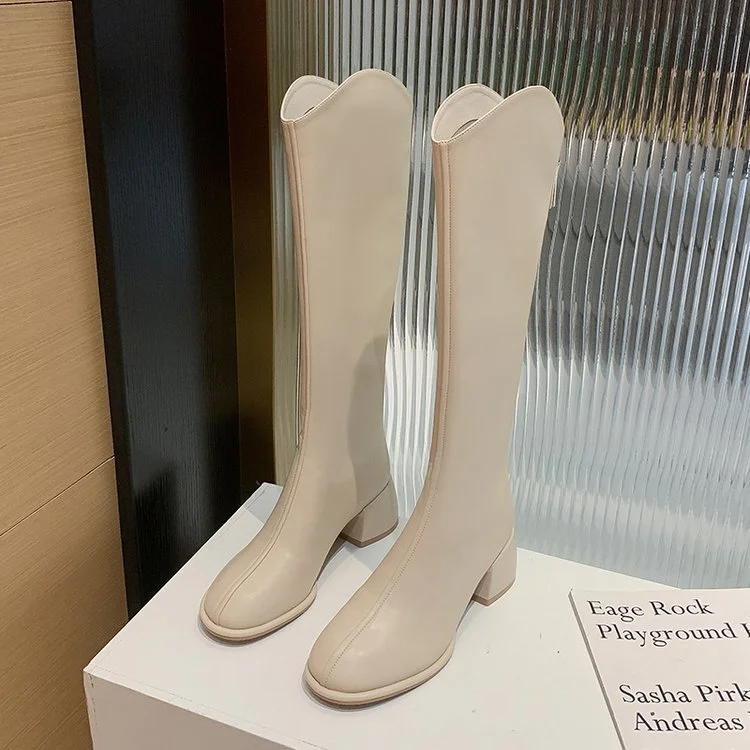 Churchf Churchf New Long Leather Boots Female Fairy Wind Casual 43 Plus Size High Heel Knight Boots Korean Version Of Leather Face High Boots Women