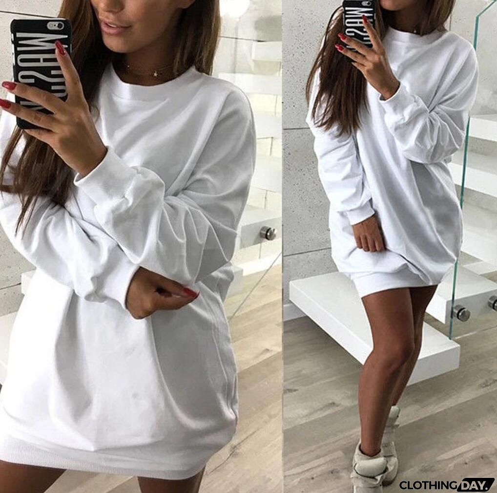Crew Neck Long Sleeve Loose Sweatshirt Dress