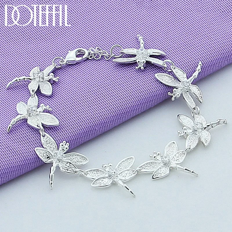 DOTEFFIL 925 Sterling Silver Full Dragonfly Bracelet For Women Jewelry