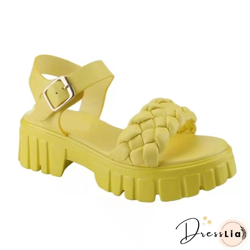 Elegant Women Leather Sandals New Summer Diamond Lattice Sandals Casual Velcro Flat Bottom Platform Sandals Women