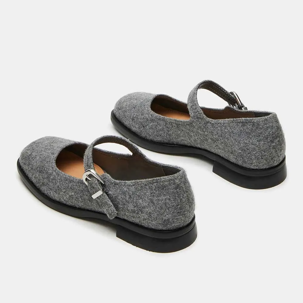 Chic Grey Farbic Square Toe Buckle Strap Women Mary Jane Shoes