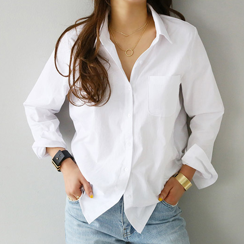 New Casual Ladies Blouse Cotton White Shirt Women Long Sleeve Clothes Button Up Loose OL Style Women's Tops Blusas 3496