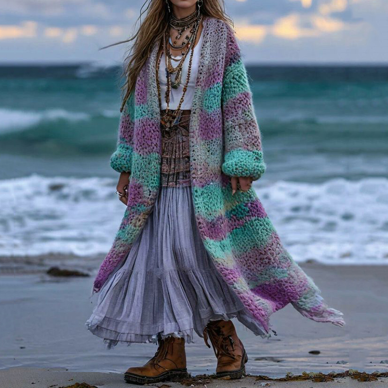 Women's Colorful Patchwork Pattern Sweater Cardigan artswardrobe