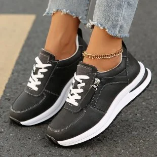 Yyvonne Casual Sneakers Women's 2025 New Fashion Slope And Thick-Soled Tie With Women's Sports Single Shoes