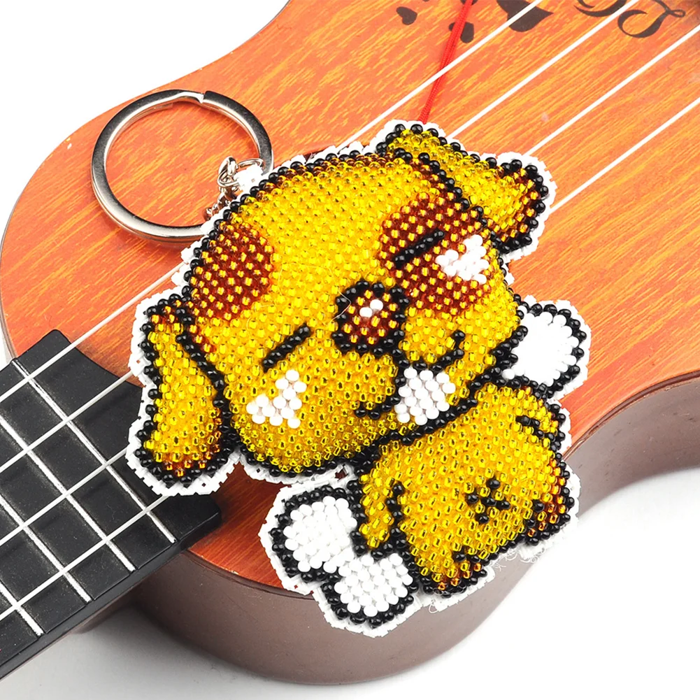 5Pcs Animals - Stamped Bead Embroidery - Keychain