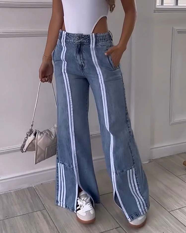 Loose Jeans With Vertical Slits