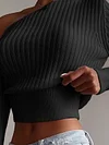 Solid Color One-Shoulder Long Sleeve Simple Casual Sweater