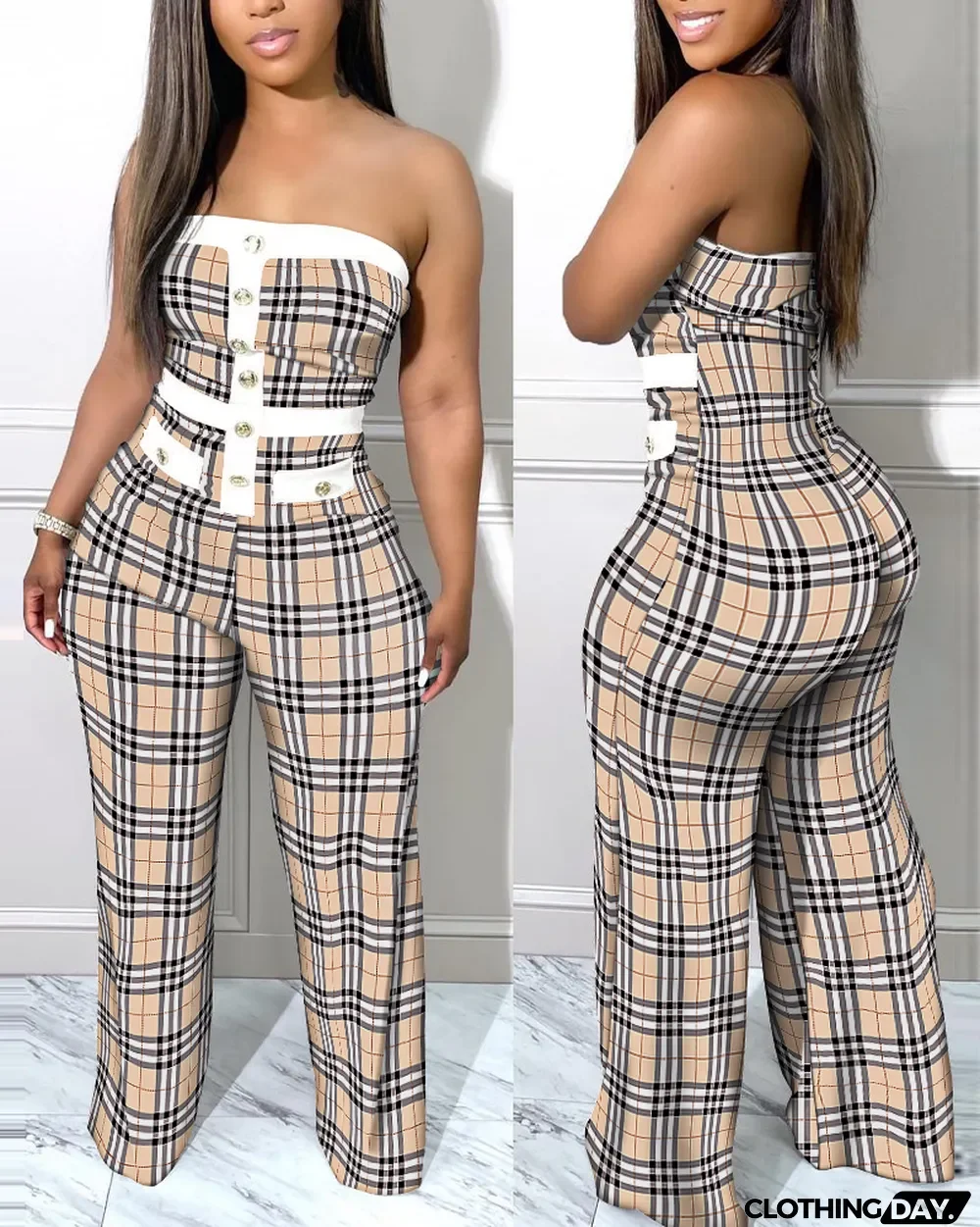 Women Off Shoulder Print Patchwork Strapless Jumpsuit