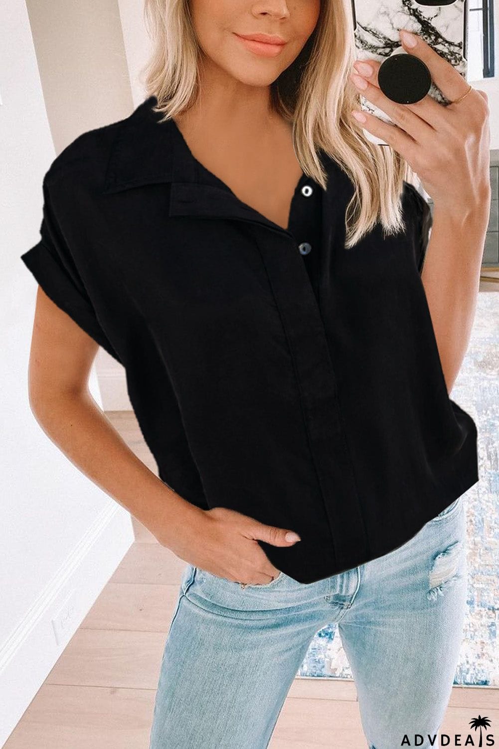 Collared Button Short Sleeves Shirt
