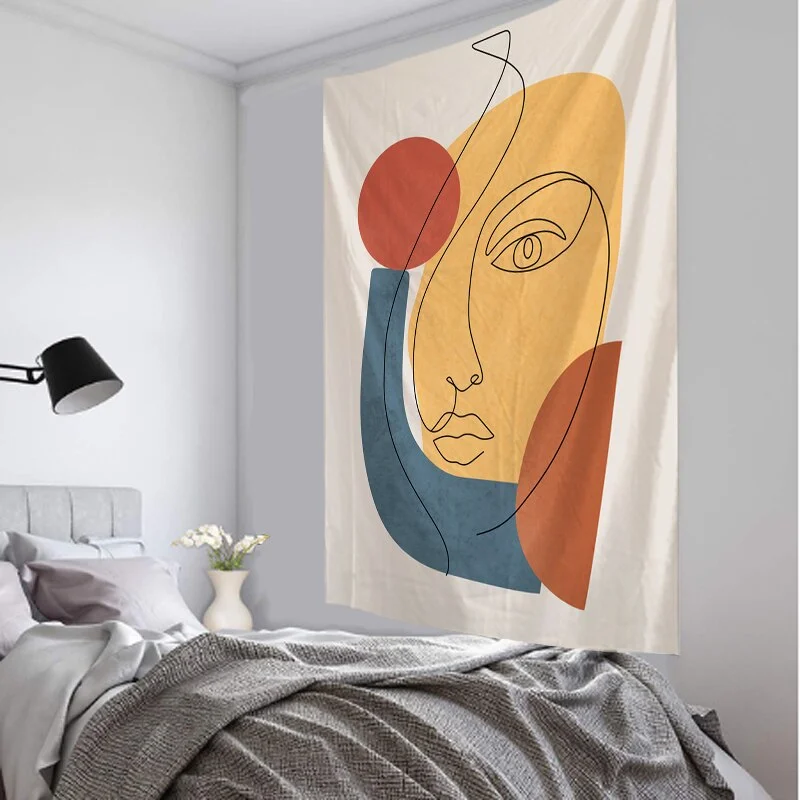 Simplicity Creative Line Illustration Tapestry Wall Hanging Boho Decor Hippie Psychedelic Printed Home Decoration Bedspread