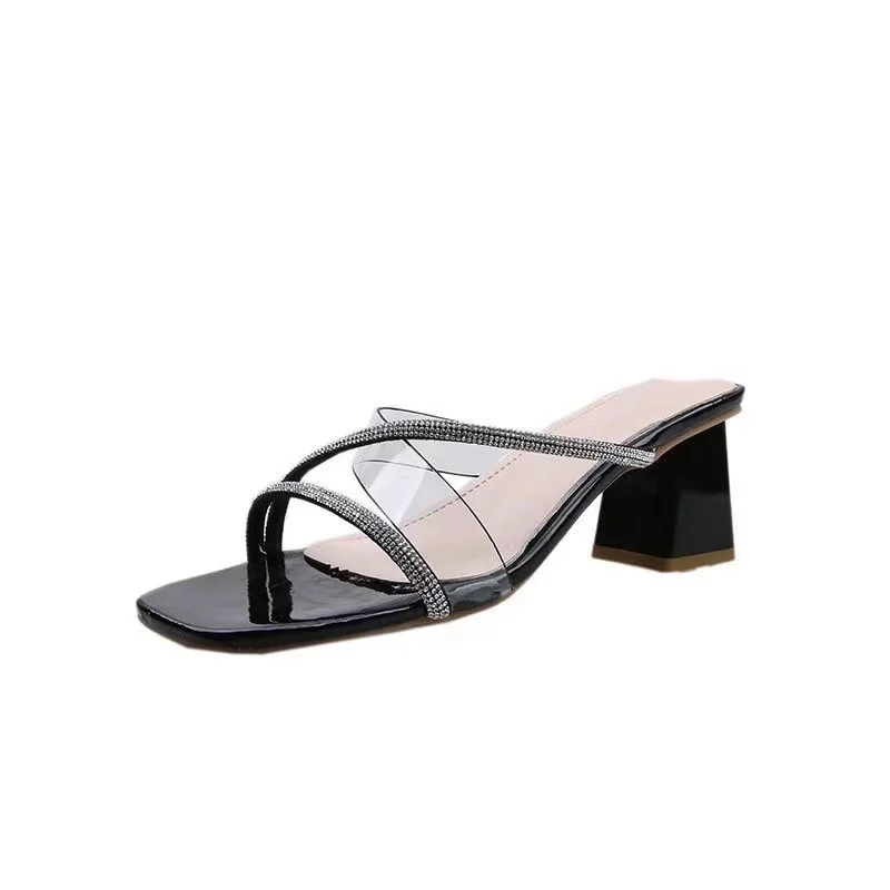 Breakj Breakj New Women's Style Coarse And Slippers Korean Version Of Simple Fashion Transparent Cool Slippers Outside Wearing The Front Half Slippers High