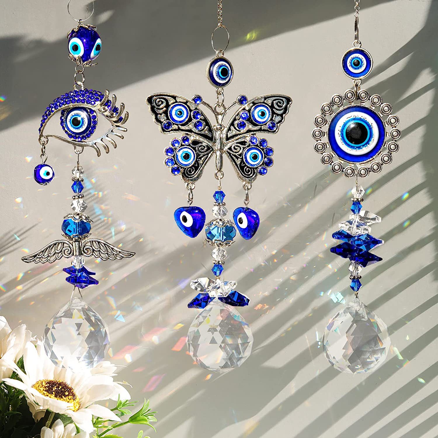 Blue Eye Crystal Suncatcher: Divine Prism Orb Car Pendant