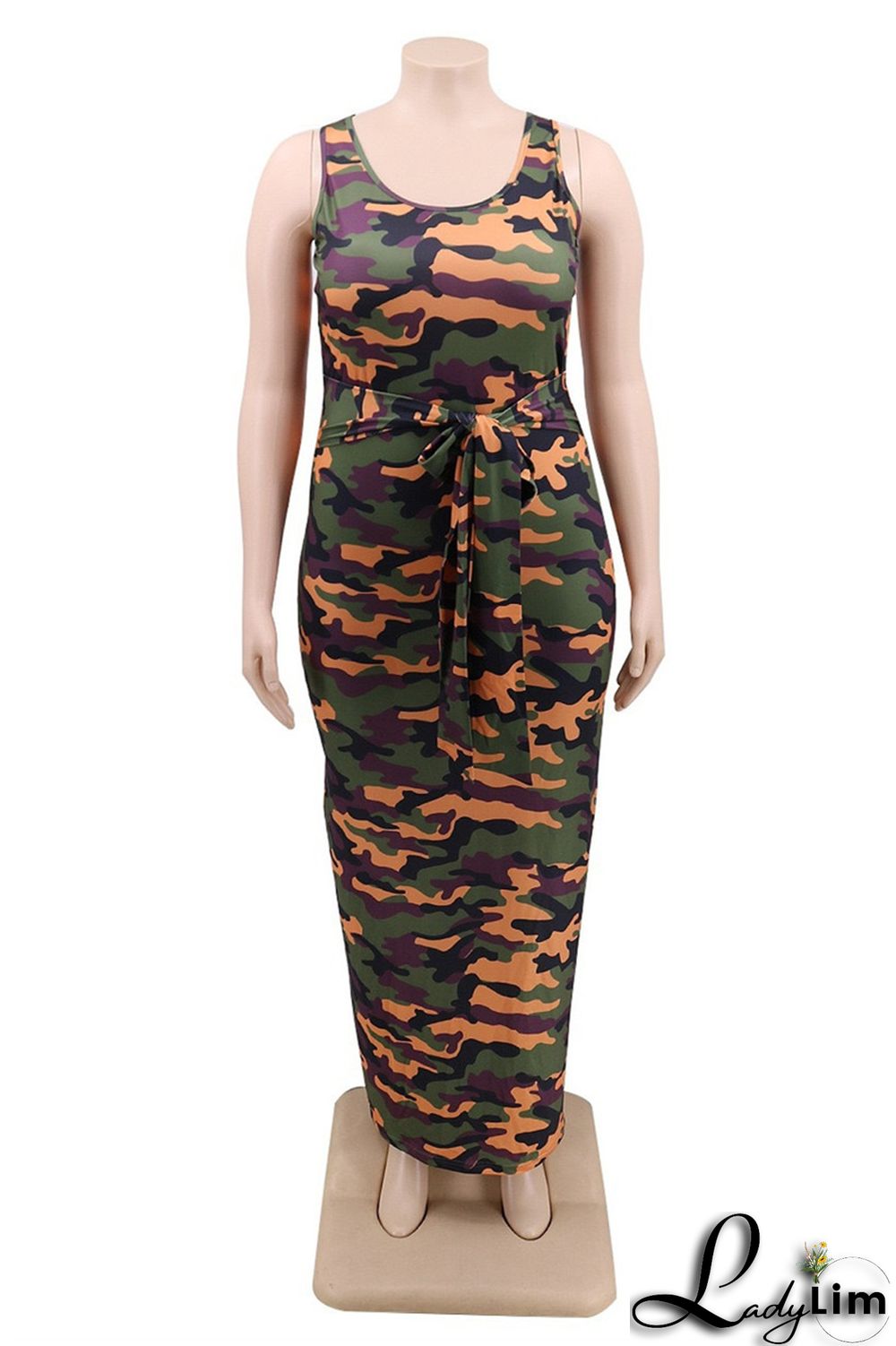 Multicolor Fashion Casual Plus Size Print Patchwork U Neck Vest Dress