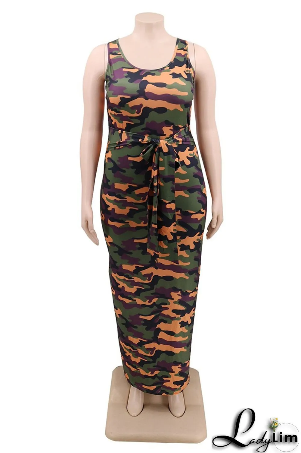 Multicolor Fashion Casual Plus Size Print Patchwork U Neck Vest Dress