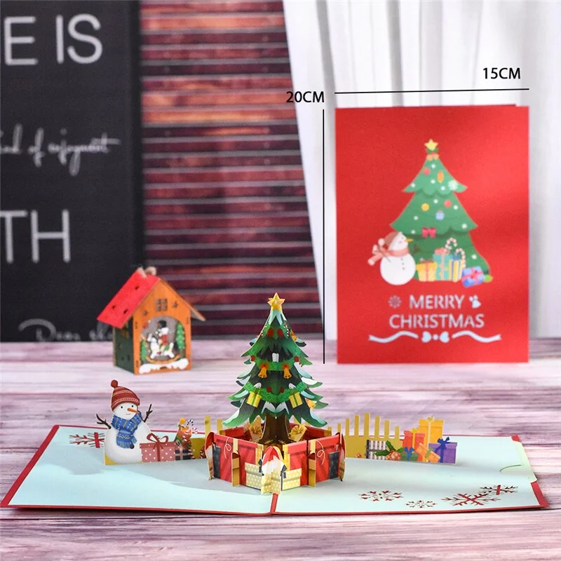 10 Pack 3D Christmas Tree Pop-up Card Happy Holidays Greeting Cards New Year Merry Xmas Postcard Wholesale Supplier