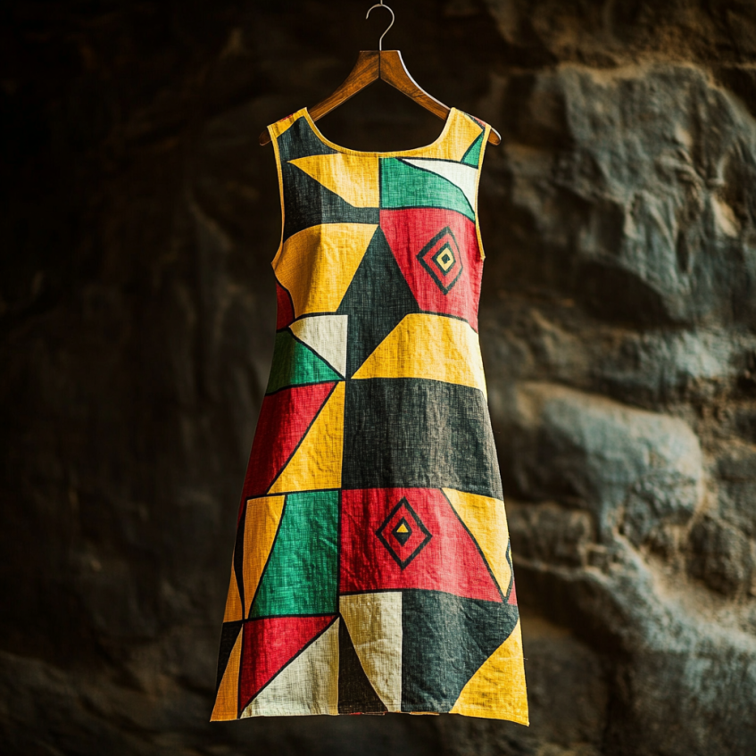 Women's Vintage Juneteenth Black Pride African Geometric Art Print Crew Neck Tank Midi Dress