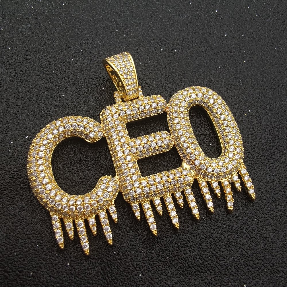 Custom Name Drip Solid Bubble Letters Pendant Necklaces-VESSFUL