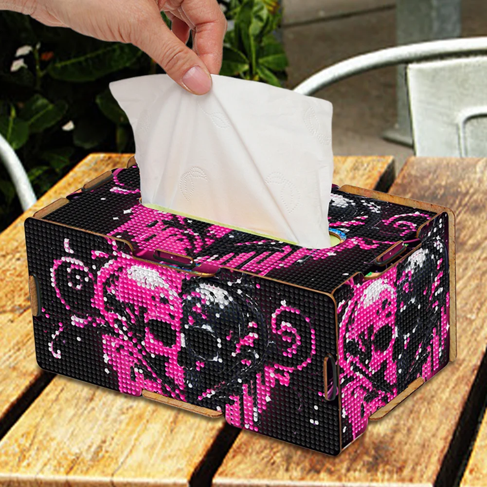 Heart Skull Diamond Painting Tissue Box Wooden Diamond Art Tissue Storage Box