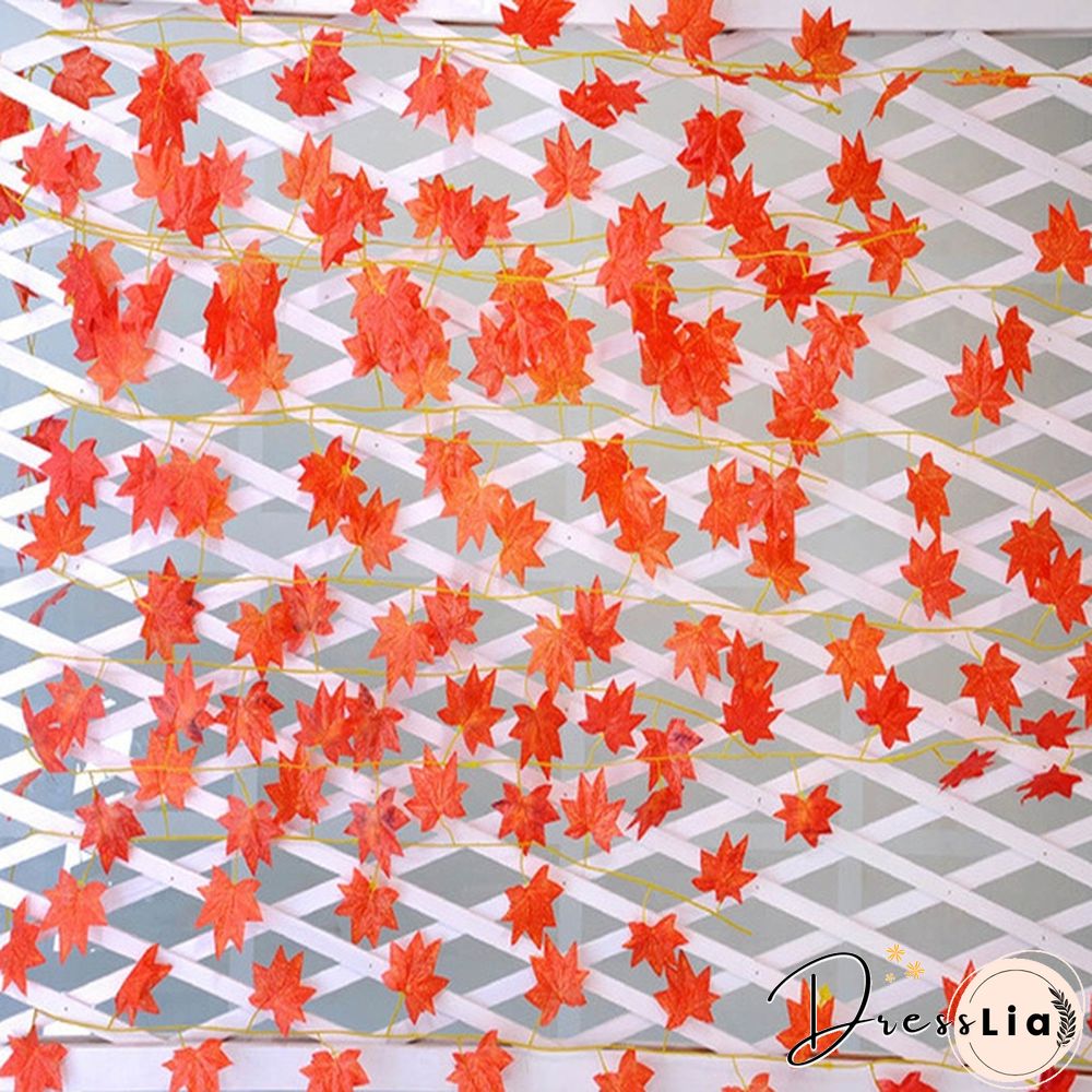 2.4m Window Autumn Leaves Garland Maple Leaf Wreath Vine Fake Foliage Home Garden Decor