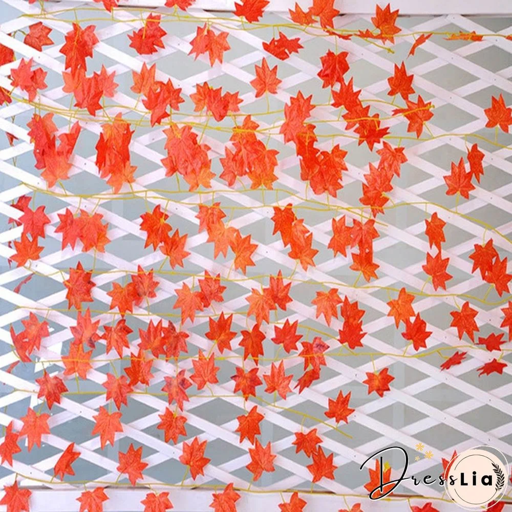 2.4m Window Autumn Leaves Garland Maple Leaf Wreath Vine Fake Foliage Home Garden Decor