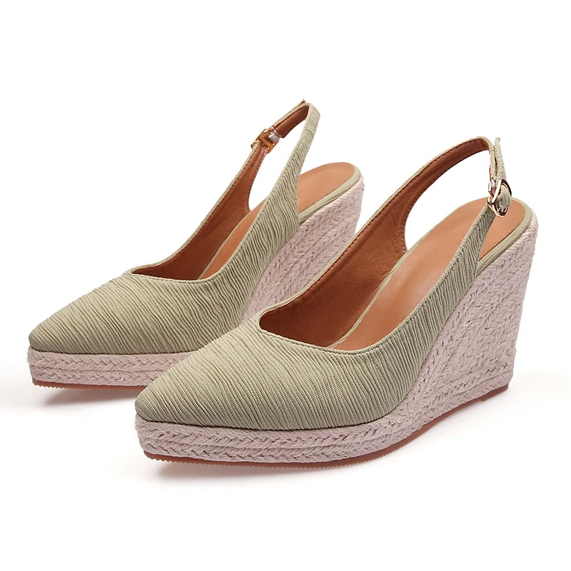 Wongn Wongn Summer Sloping Heel Thick Bottom Pointed Head Head Drag High Heel Women's Shoes After Empty Straw Hemp Rope Bottom Shoes