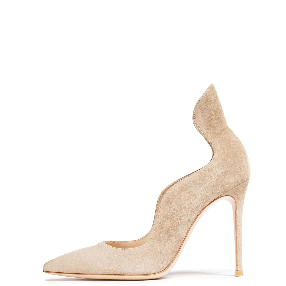 TAAFO Nude Wave Stiletto High Heels Women Pumps Pointed Toe Ladies Office Shoes