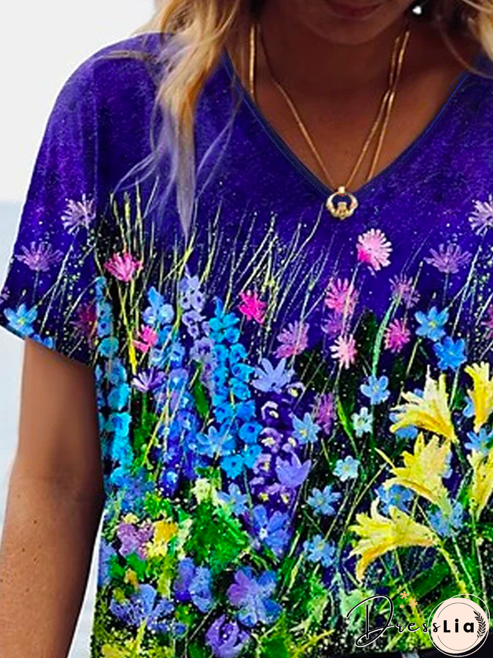 Casual V Neck Loosen Short Sleeve T-Shirt