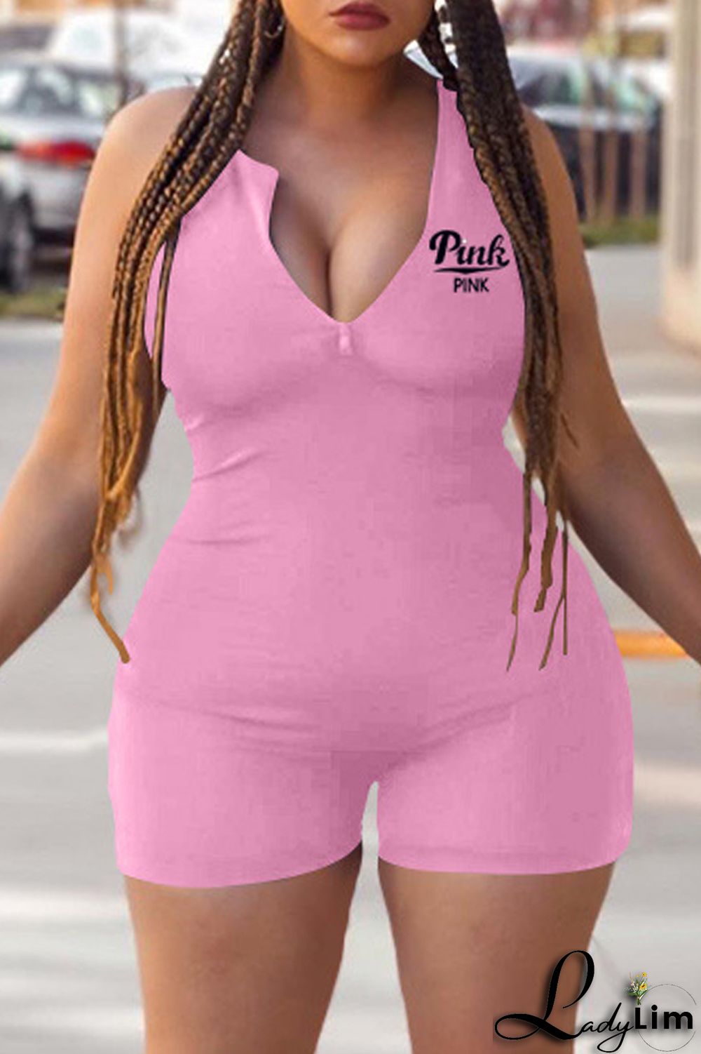 Blue Fashion Casual Letter Print Basic Zipper Collar Skinny Romper