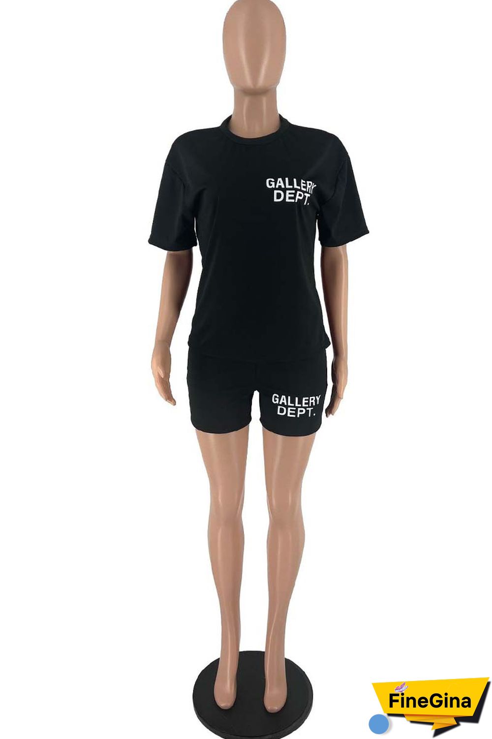 Red Casual Letter Print Basic O Neck Short Sleeve Two Pieces