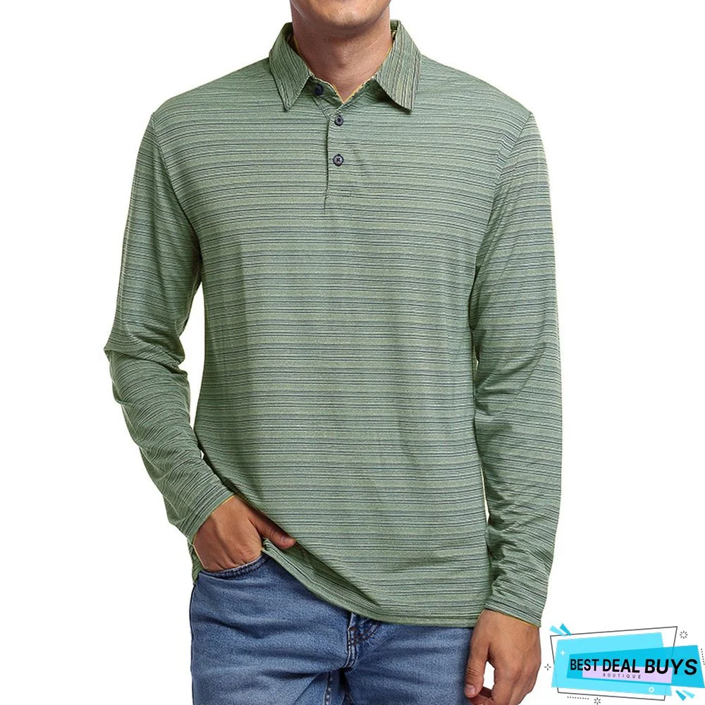 Men's Long Sleeve Striped Polo Shirt Men's Fall Winter Lapel T-Shirt Campaign