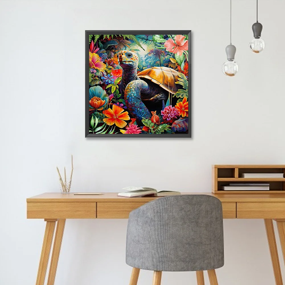 Full Round Diamond Painting 30*30cm - Tortoise And Flowers