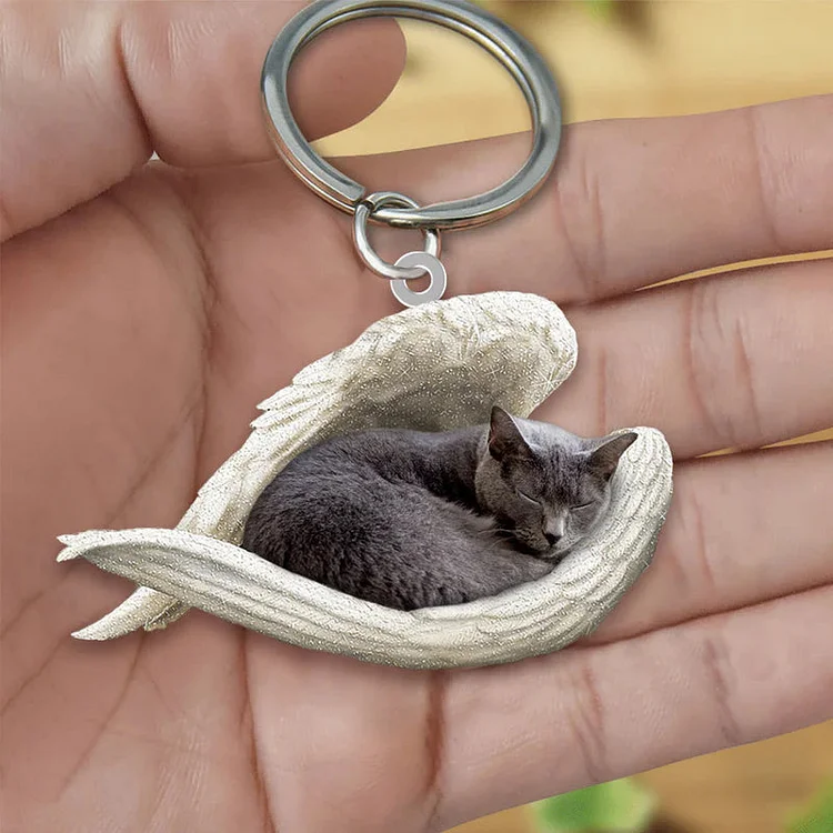 Chartreux Cat Sleeping Angel Necklace