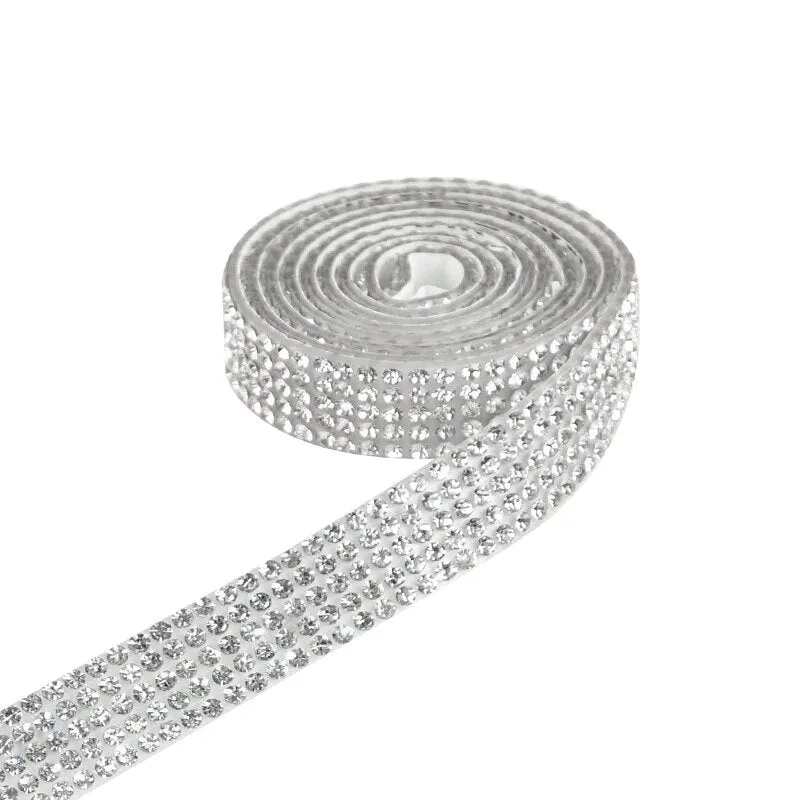 1 Yard Self-Adhesive Rhinestone Tape Flat Crystal Glass Stone Ribbon Clothes Garment Shoes Bag DIY Crafts Sewing Accessories
