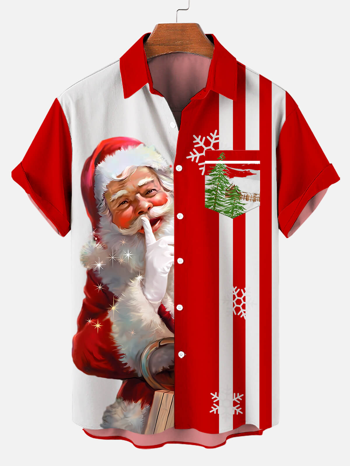 Men's Santa Fun Stripe Print Short Sleeve Shirt PLUSCLOTHESMAN