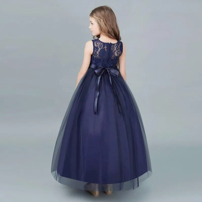 Elegant Kids Dresses for Girls 6-14 Years Teenager Girls Princess Formal Party Long Gown Embroidery Lace Flower Girls Dress