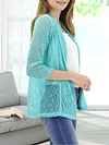 Vibrant V-Neck Crochet Cardigan - Elegant 3/4 Sleeve Mesh Slim Fit, Breathable, Casual, Comfortable, Women's Fashion Clothing for Daily Wear