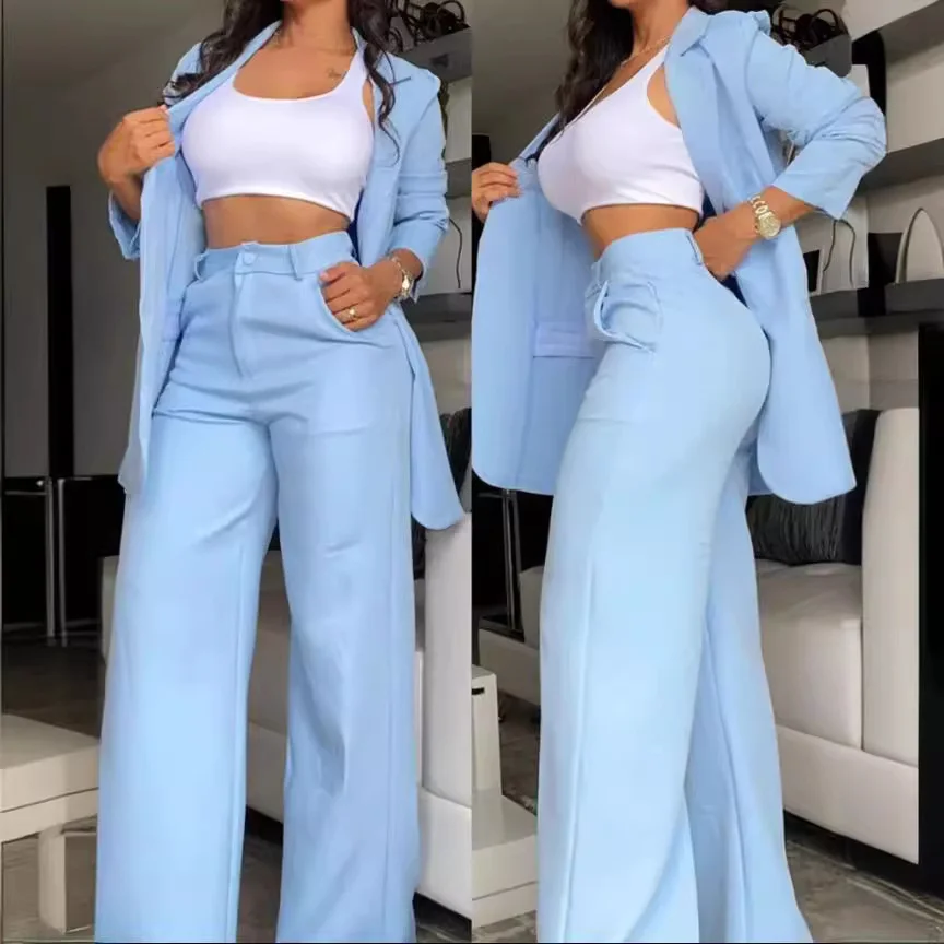 Wongn Wongn Women's Temperament Elegant Solid Color Open Slit Sleeve Lapel Suit Bag Straight Pants Suit