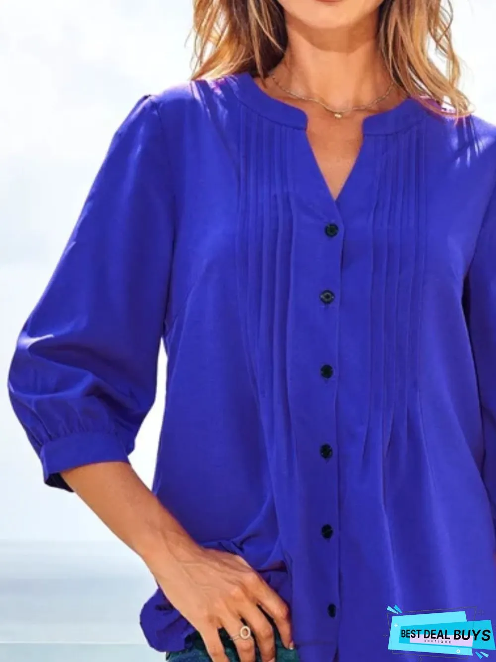 Casual Three Quarter V Neck Top Tunic Blouse