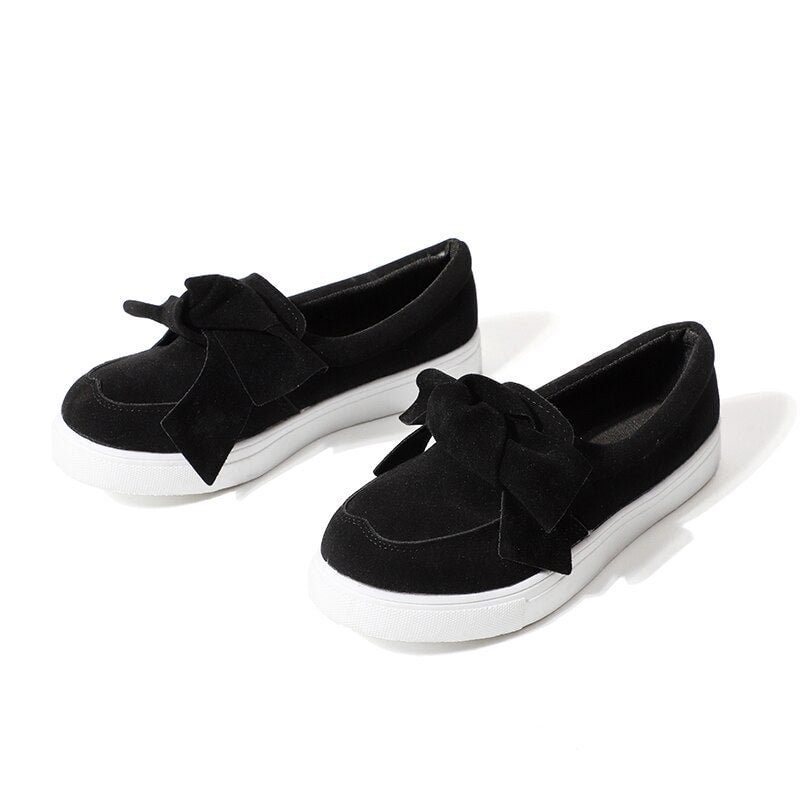 Women Loafers Plus Size Platform Slip On Bowtie Flat Shoes Sewing Casual Bowknot Shoe For Female Flock Moccasins Footwear