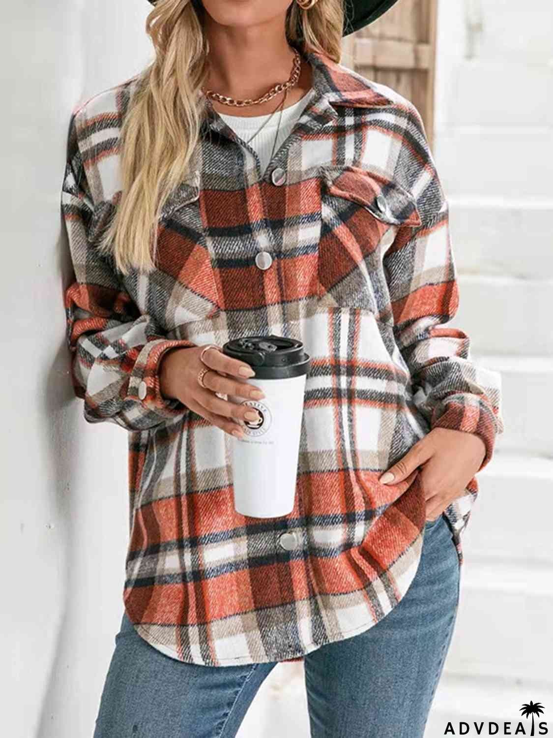 Plaid Collared Neck Button Down Jacket