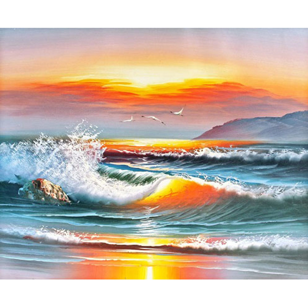 

50*40CM - Round Drill Diamond Painting - Wave, 501 Original