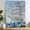(30x40cm)DIY Pearl Painting Framed Ship Handmade Pearl Material Art Kit Living Room Decor