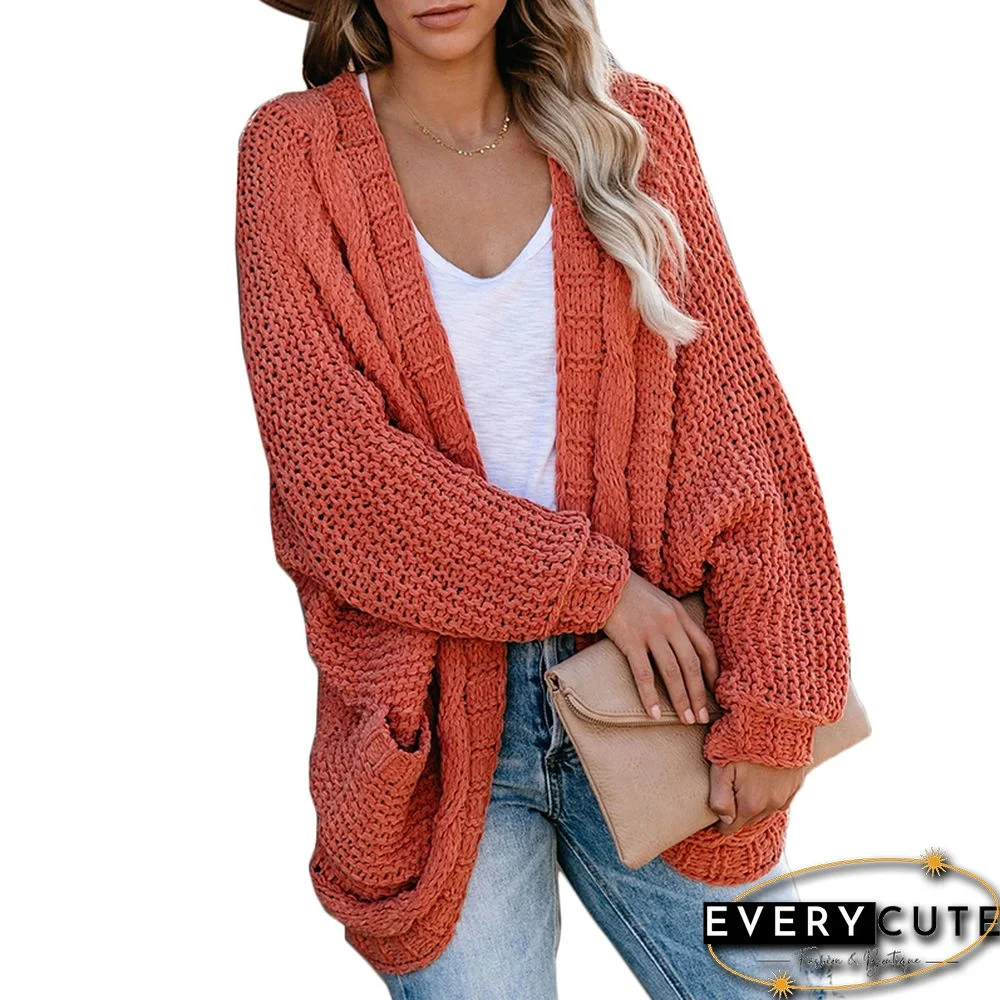 Orange Chunky Wide Open Front Knit Cardigan