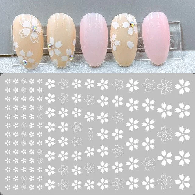 Nail Stickers Back Glue Golden White Small Flowers Designs Nail Decal Decoration Tips For Beauty Salons