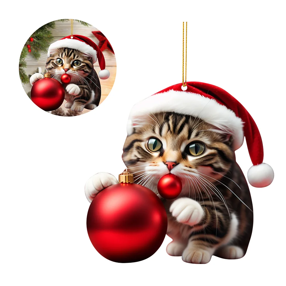Christmas Cute Hanging Cat Ornaments Acrylic Tree Car Pendant Decorations (B)