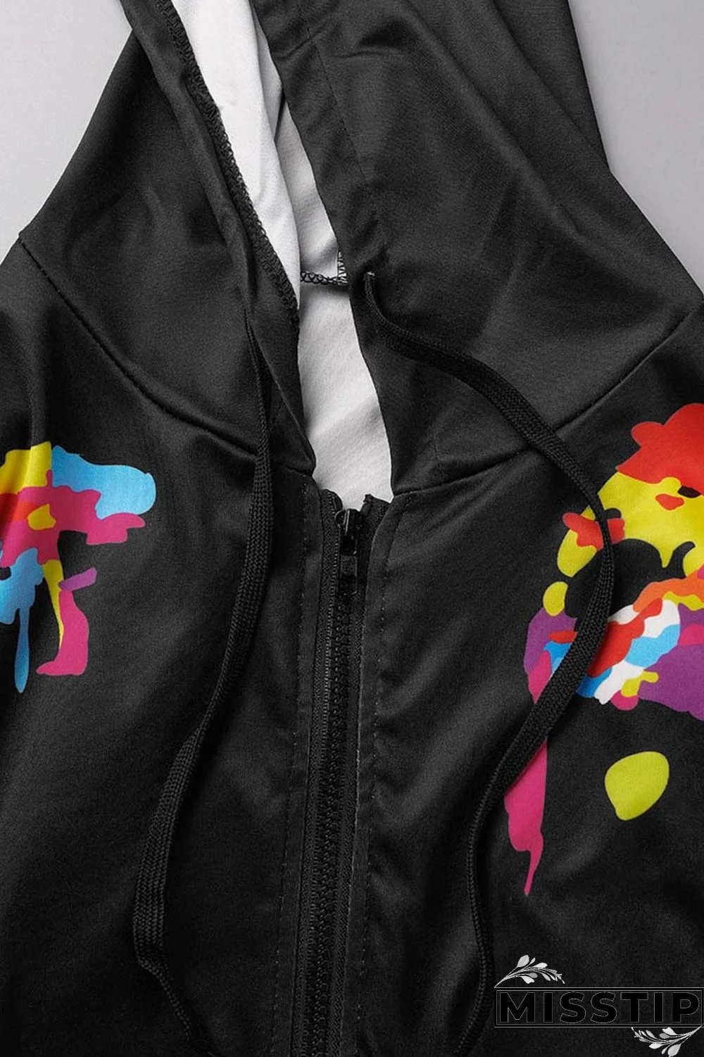 Black Casual Print Basic Hooded Collar Long Sleeve Two Pieces