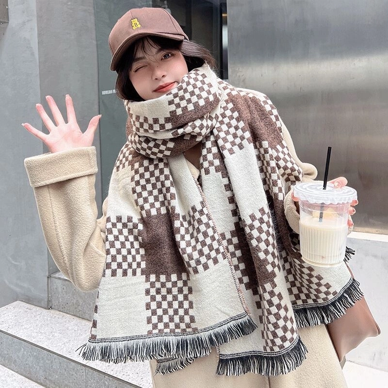 Online Celebrity British Plaid Cashmere Scarf Women’s Autumn And Winter Versatile Student Thickened Scarf Shawl Dual-use Couple Men