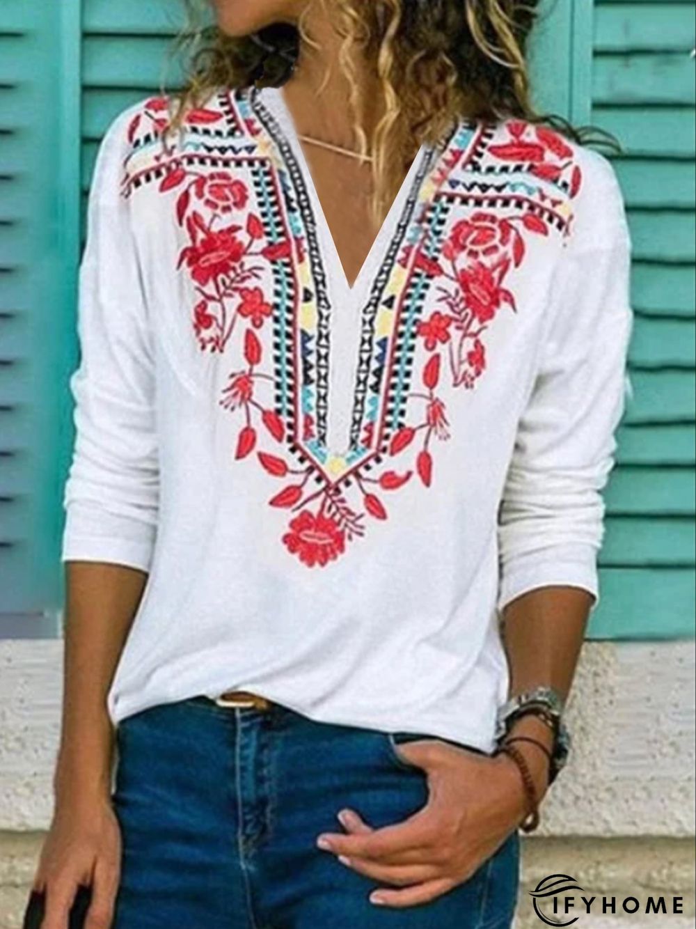 Cotton-Blend Long Sleeve Vintage Shift Shirt | IFYHOME